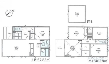 神奈川県横浜市港南区下永谷5丁目の新築一戸建ての間取り