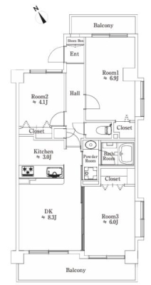 神奈川県横浜市緑区中山1丁目の中古マンションの間取り