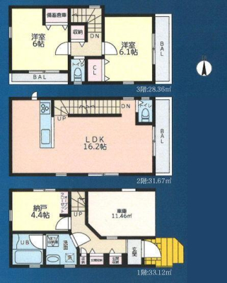 神奈川県川崎市中原区井田2丁目の新築一戸建ての間取り