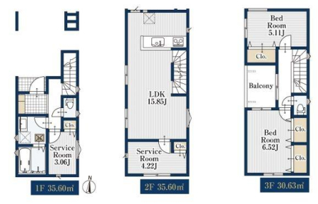 神奈川県横浜市鶴見区仲通1丁目の新築一戸建ての間取り
