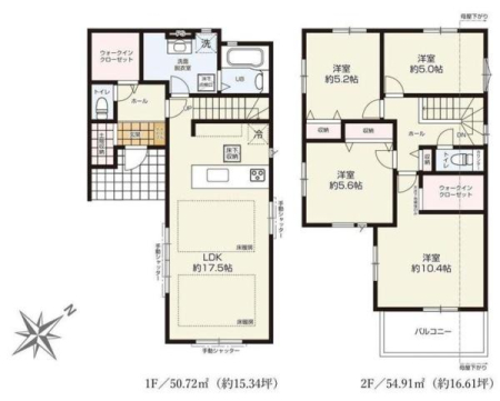 神奈川県横浜市神奈川区三枚町の新築一戸建ての間取り