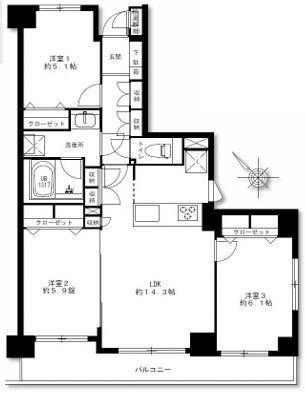 神奈川県横浜市港北区小机町の中古マンションの間取り