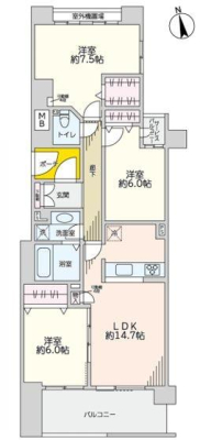 神奈川県横浜市瀬谷区阿久和西1丁目の中古マンションの間取り