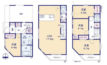 神奈川県横浜市青葉区新石川1丁目の新築一戸建ての間取り