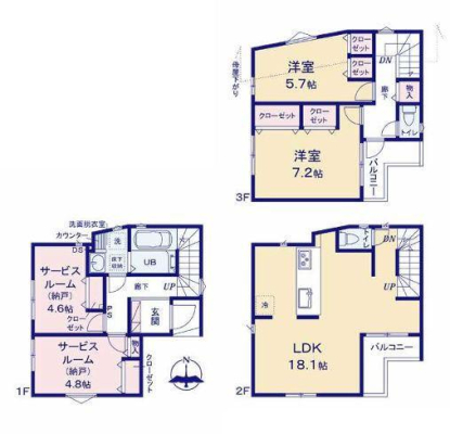 神奈川県横浜市青葉区新石川1丁目の新築一戸建ての間取り