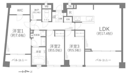 神奈川県横浜市瀬谷区五貫目町の中古マンションの間取り