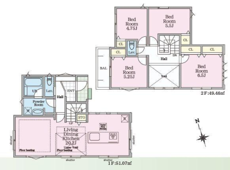 神奈川県横浜市神奈川区西寺尾3丁目の新築一戸建ての間取り