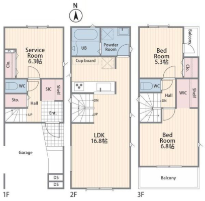 神奈川県川崎市中原区市ノ坪の新築一戸建ての間取り
