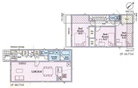 神奈川県横浜市青葉区奈良町の新築一戸建ての間取り