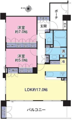神奈川県川崎市高津区溝口5丁目の中古マンションの間取り