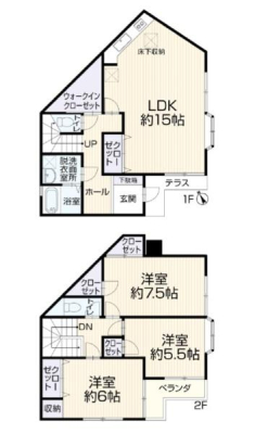 神奈川県横浜市青葉区荏田町の中古一戸建ての間取り