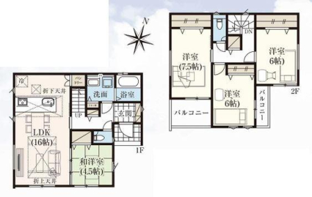 神奈川県大和市中央林間西5丁目の新築一戸建ての間取り