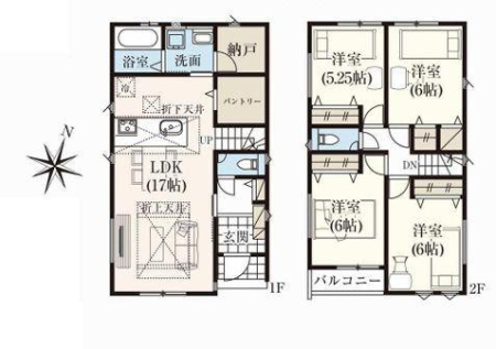 神奈川県大和市中央林間西5丁目の新築一戸建ての間取り