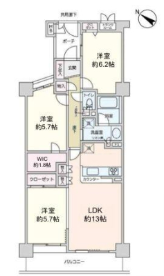 神奈川県横浜市南区井土ケ谷中町の中古マンションの間取り