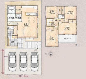 神奈川県横浜市旭区今宿東町の新築一戸建ての間取り