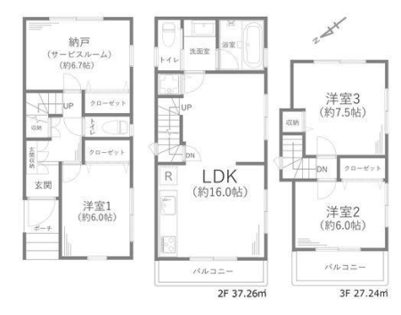 神奈川県川崎市高津区下作延2丁目の中古一戸建ての間取り
