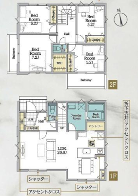 神奈川県海老名市国分北3丁目の新築一戸建ての間取り