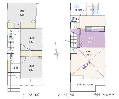 神奈川県藤沢市羽鳥5丁目の新築一戸建ての間取り
