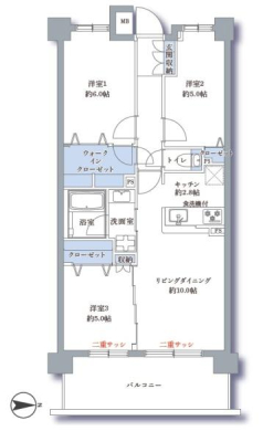 神奈川県川崎市中原区市ノ坪の中古マンションの間取り